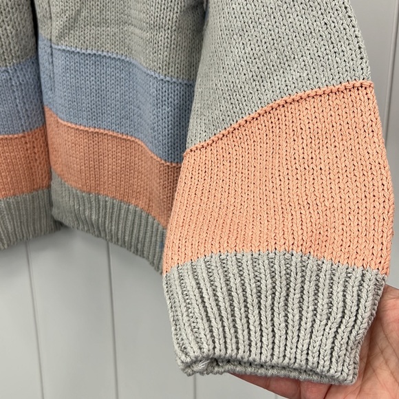 703. Hem & Thread Open Cardigan Sweater Color Block Stripe Cotton Blend New Item - Picture 8 of 12
